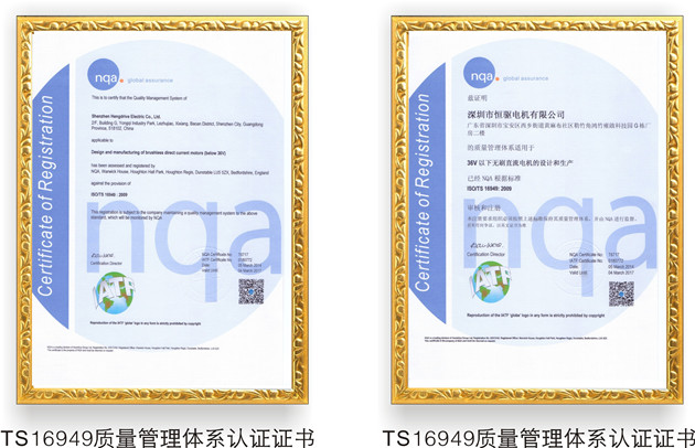 恒驅電機TS16949證書